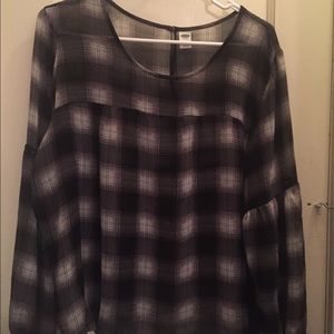 Chiffon black and white plaid blouse
